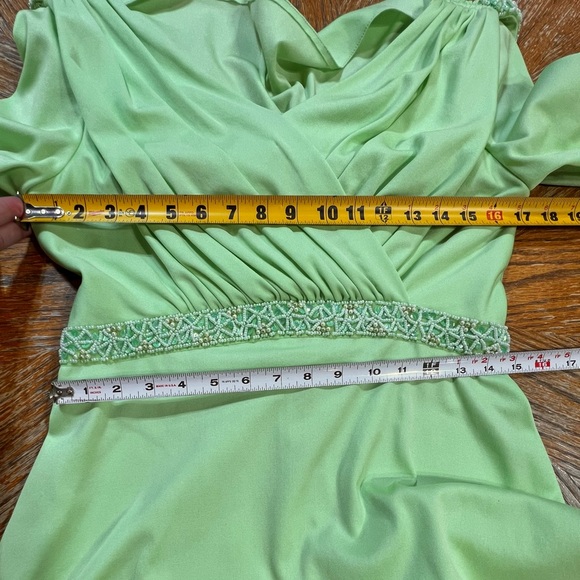 VINTAGE 60s 70s pistachio mint full length maxi gown formal dress beaded MCM - Picture 14 of 17